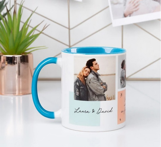 Taza de cerámica . Capacidad 325 ml . Apta para lavavajillas y microondas . Interior color